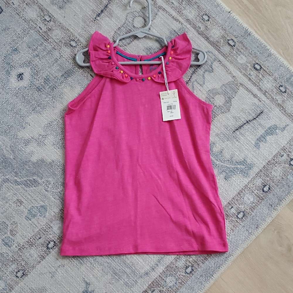NWT Boden Girls Party Pink Pompom Tank Top Shirt Sz7-8y